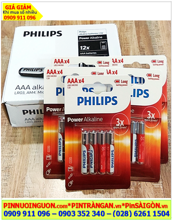 COMBO 01hộp 12vỉ (=48viên) Pin Philips LR03P4B/97 Power Alkaline AAA 1.5v _Giá chỉ 445.000/Hộp